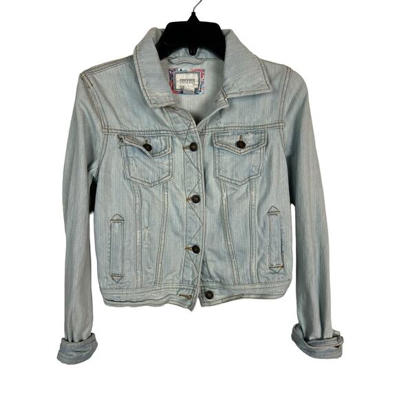 Forever 21 Women’s Jean Jacket S Small Denim Blue Cotton Casual Comfy Basic - Picture 1 of 7